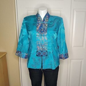 Vintage jewel tone embroidered button front oriental jacket